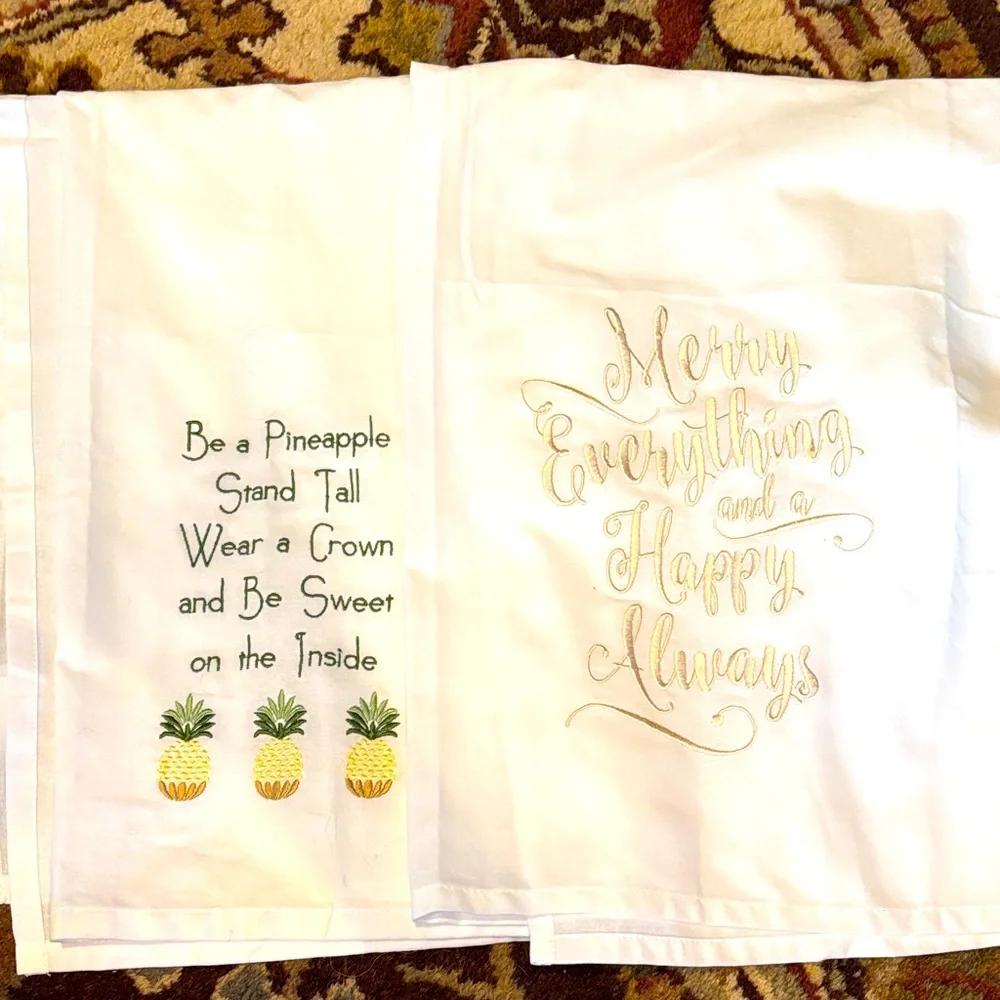 Lot of 2 NWOT Sur La Table Cotton Towels Embroidered